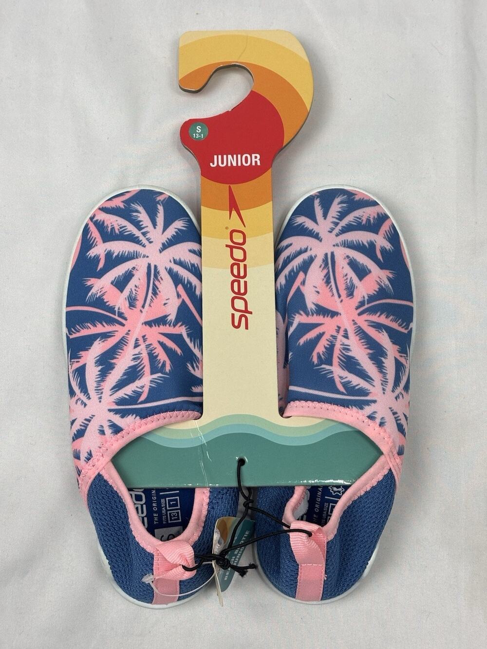 Speedo Junior Beach Bootie Water Shoes, Pink Blue Palm Tropical Beach Sz S 13-1